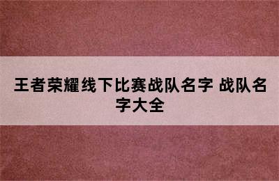 王者荣耀线下比赛战队名字 战队名字大全